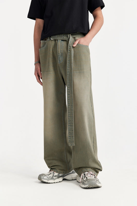 Maxi Denim Belted Jeans
