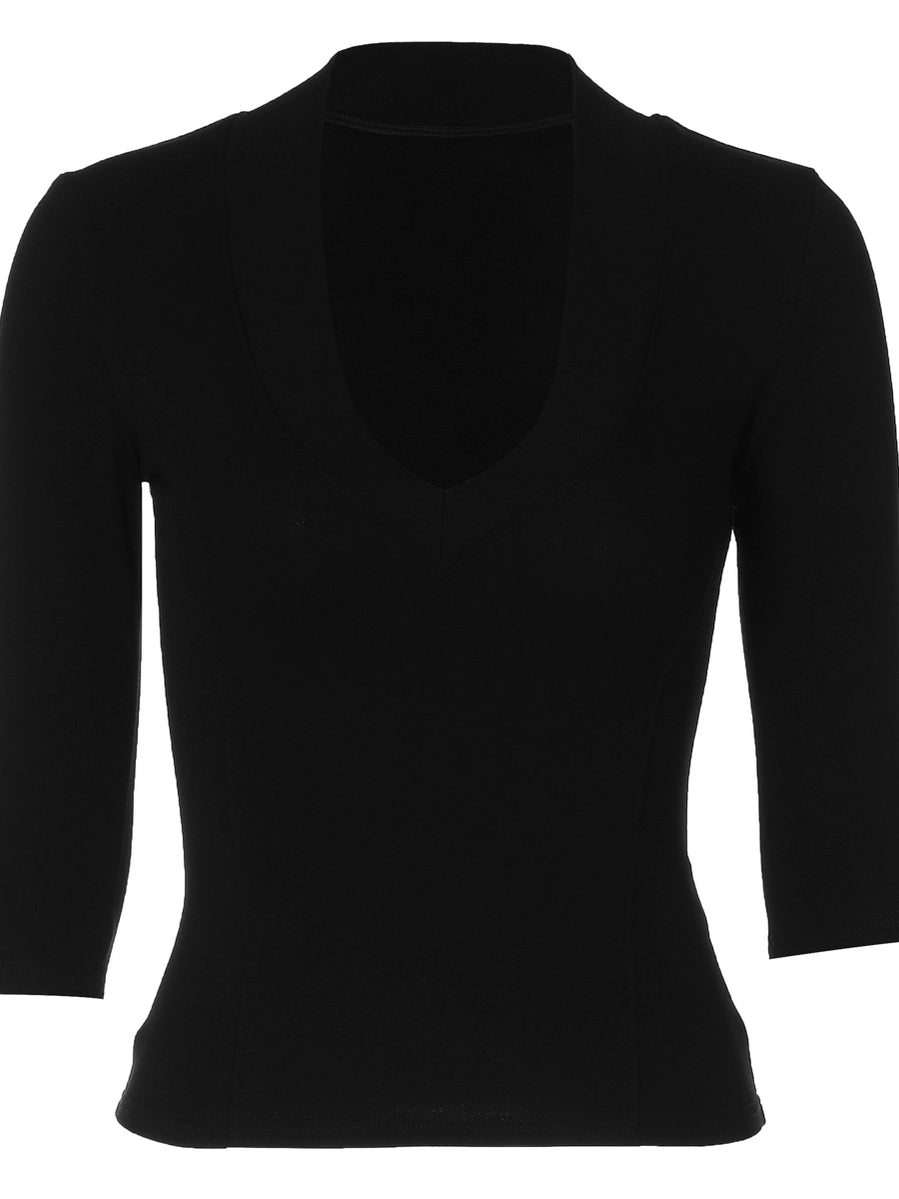 Shemoda: Ivy Luxe Crop | Nüra - Discover modern elegance with Shemoda's Ivy Luxe Crop. Featuring a sexy deep V-neck and fitted fabric, it's perfect for stylish casual or semi-formal looks. - $19.00